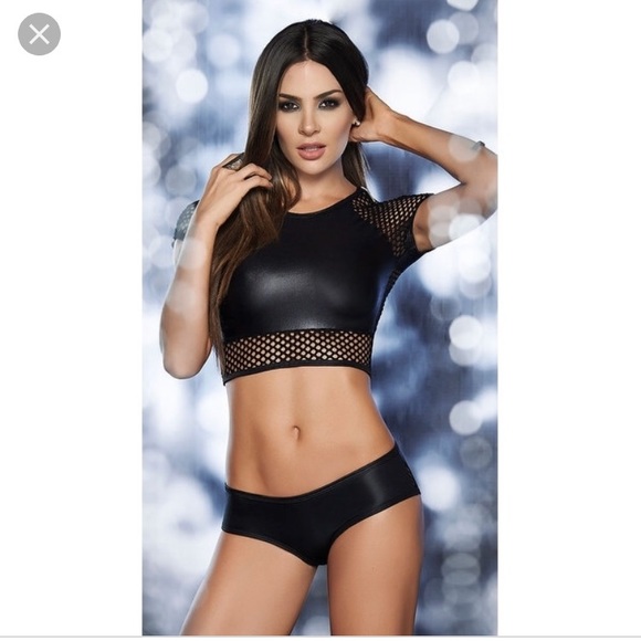 🖤SOLD 2 piece leather/fishnet set - Picture 2 of 2